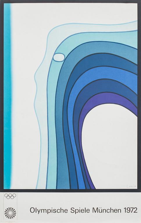 AFFISCHER, 5 st, "Olympische Spiele München 1972", bl a Friedensreich Hundertwasser.