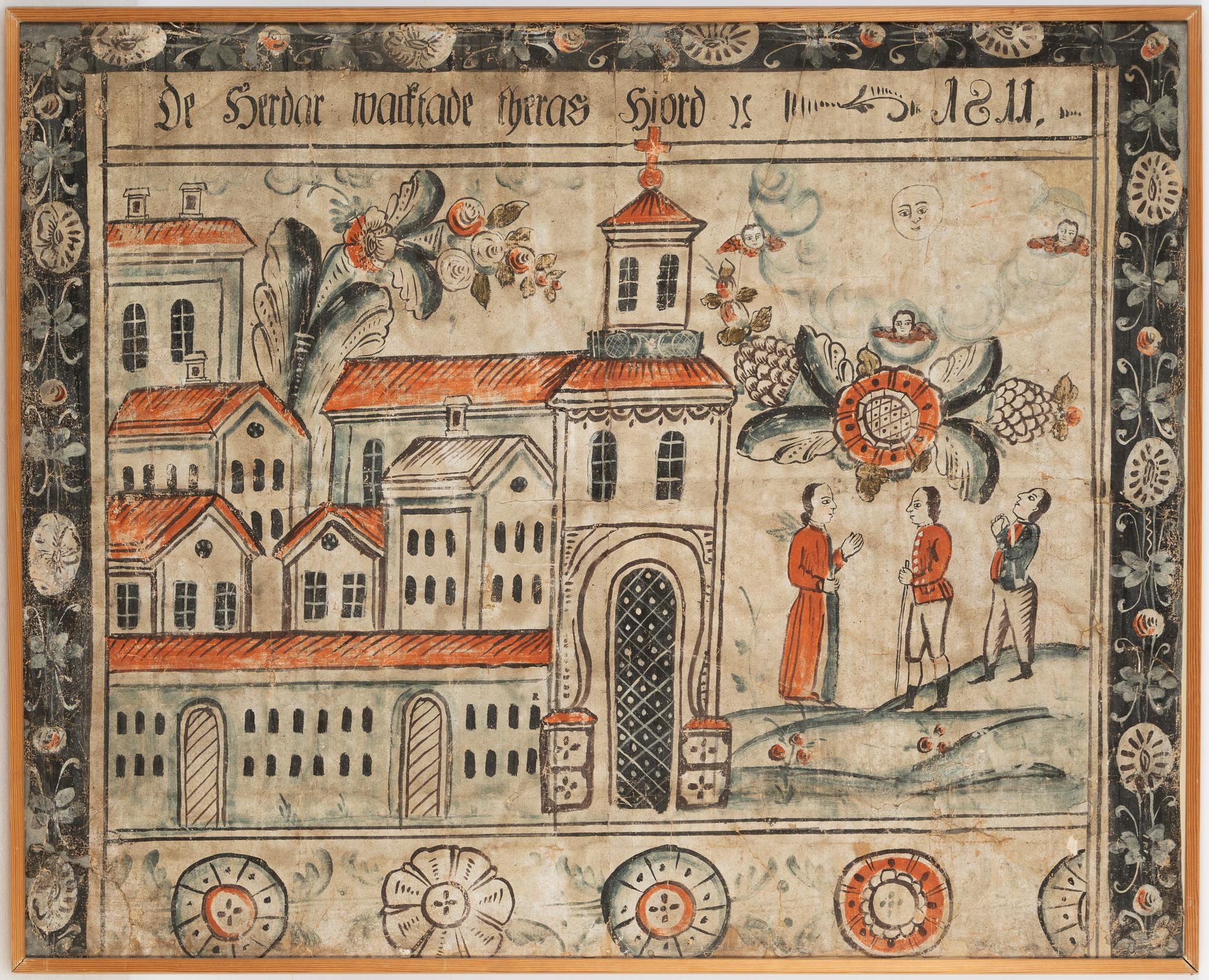 Bonadsmålning, Dalarna, limfärg på papper, daterad 1811.