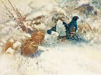 10. Mosse Stoopendaal, Winter landscape with blackcock and hens.