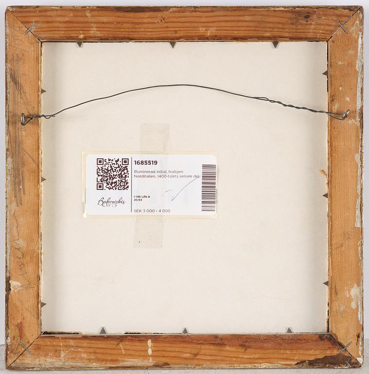 An illuminated initial, presumanly from an Italian musical manuscript, later part 15th century.