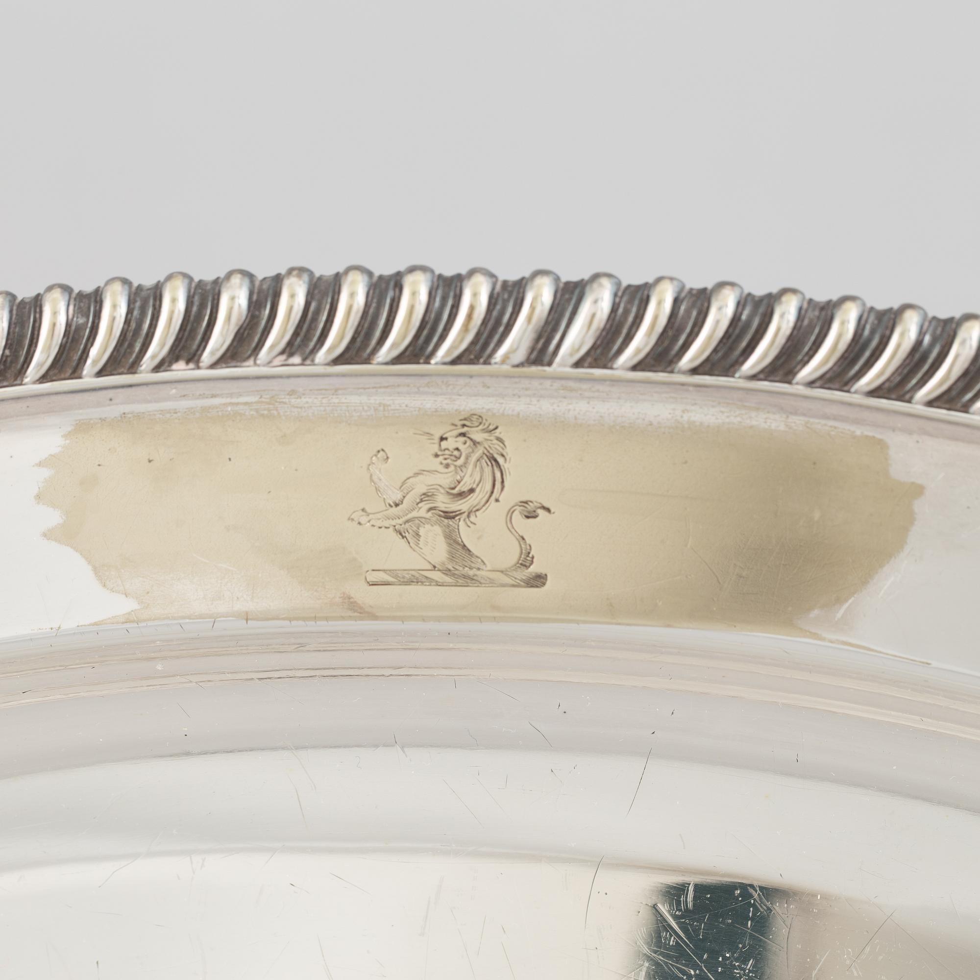 A silver plate food dome cover, Atkin Brothers, Sheffield, England, and a dish, circa 1900.