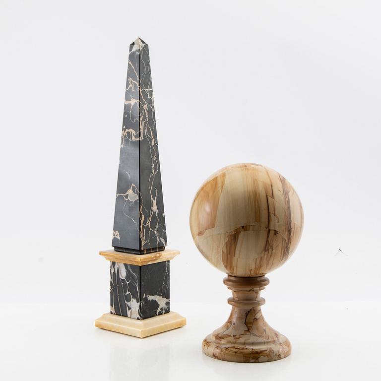 Obelisk and sphere with stand, second half of the 20th century.