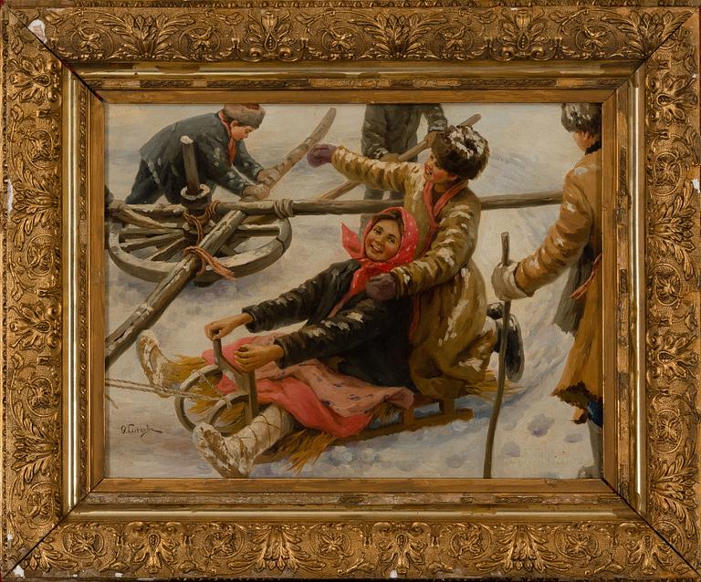 FEDOT VASILIEVICH SYCHKOV, LEKANDE BARN MED SLÄDE.