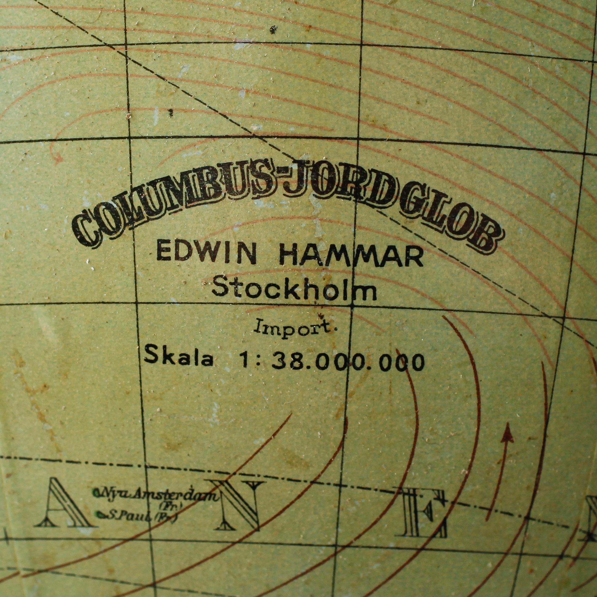JORDGLOB, "Columbus-Jordglob", Edwin Hammar, Stockholm, 1900-talets första hälft.