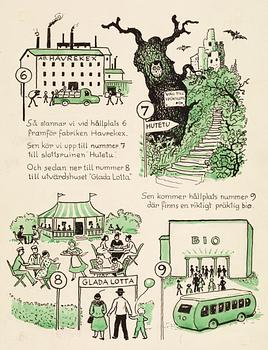 Elsa Beskow, The red bus and the green car. Illustrated children's story by Elsa Beskow.