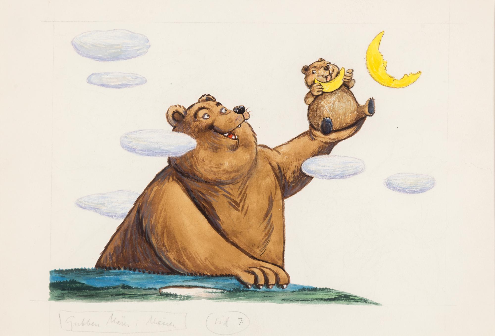 EINAR NORELIUS, two watercolor childrens book illustrations, one signed.