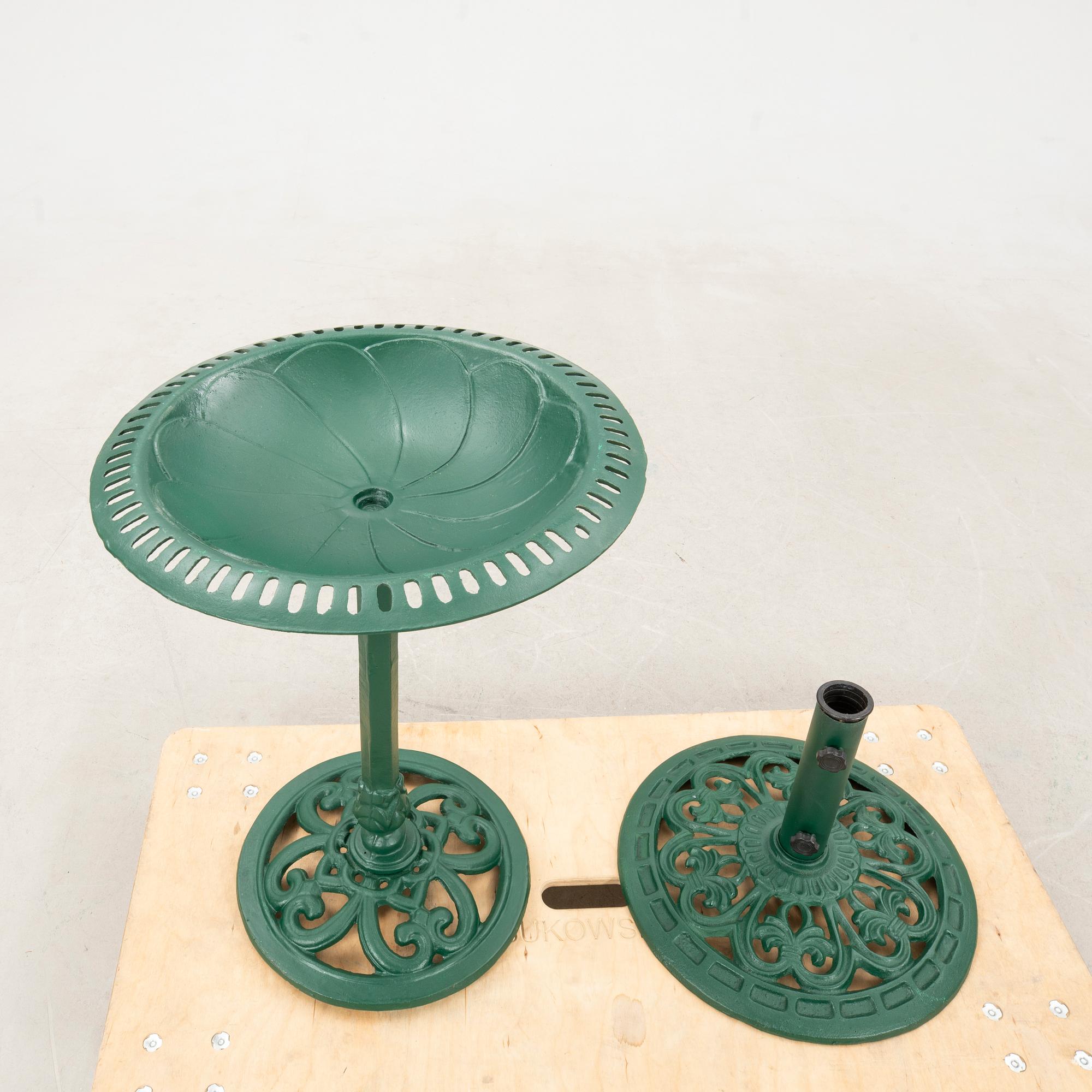 Bird bath and parasol base, second half of the 20th century, cast iron.