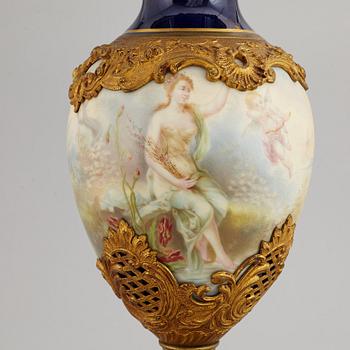 A bronze mounted porcelain vase, Sevres like mark, mid 20th Century.