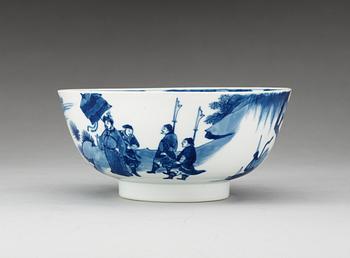 A blue and white bowl, Qing dynasty, with six character Ming mark.