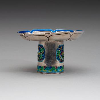 A silver and enamel cup stand, China, early 20th century.