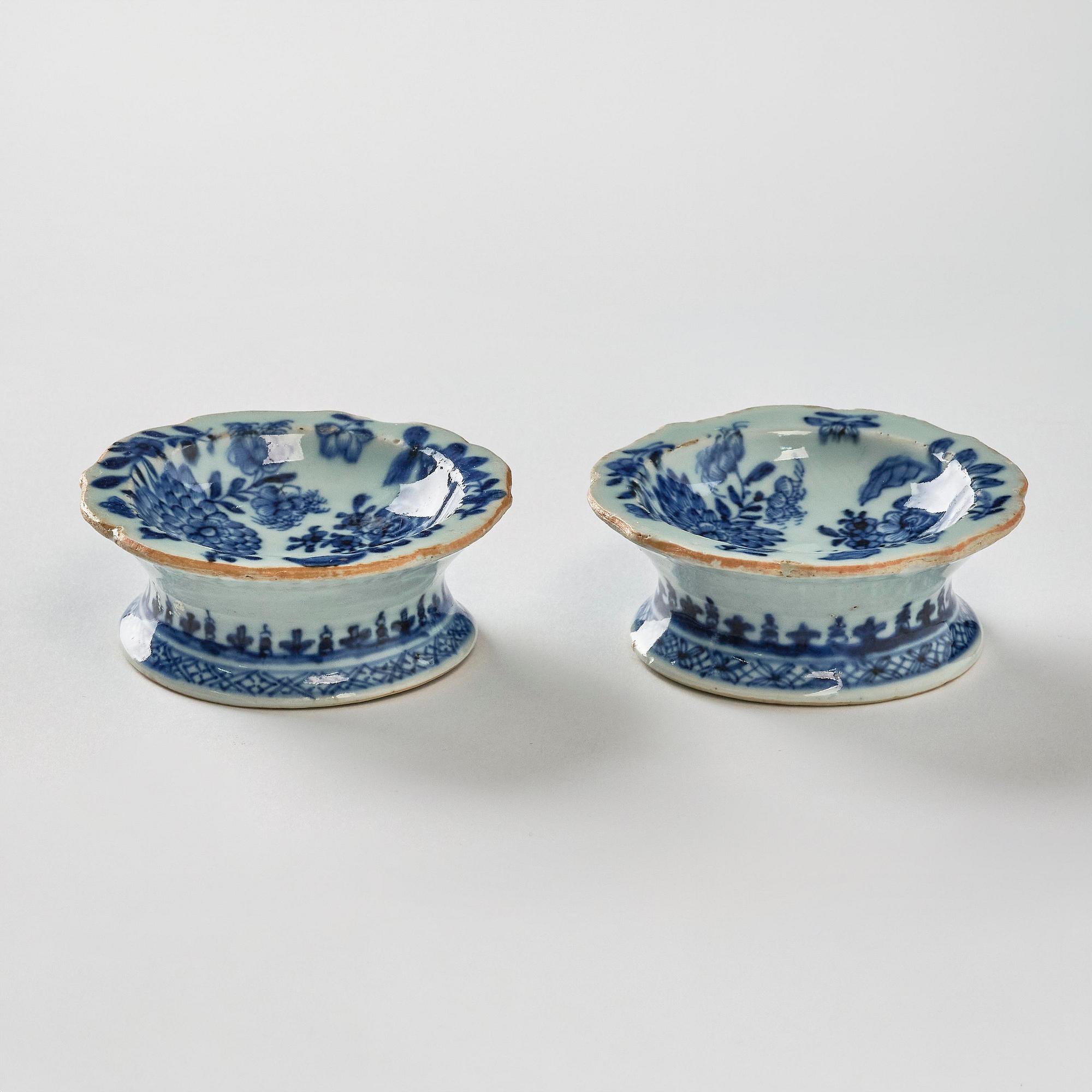 A pair of blue and white salts, Qing dynasty, Qianlong (1736-95).