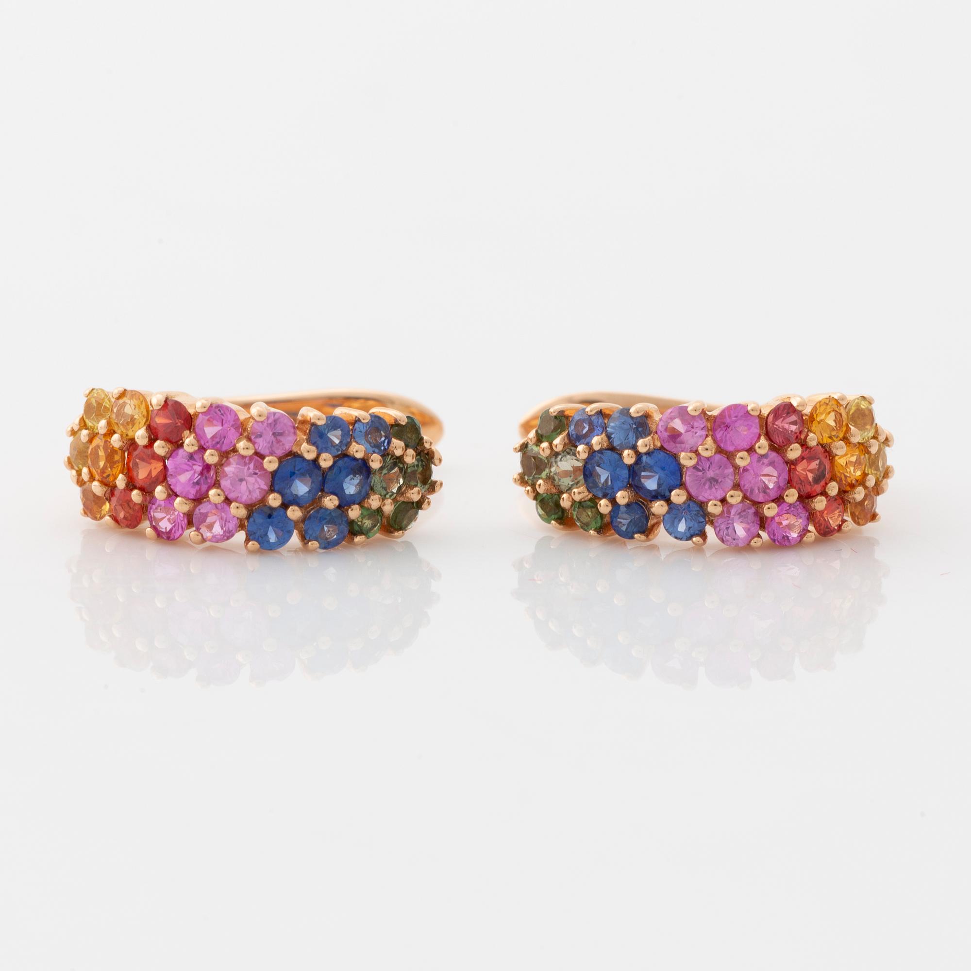 Multi coloured sapphire earrings.