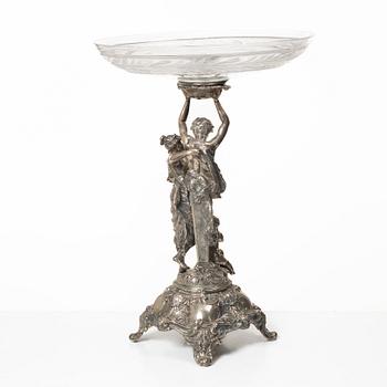 A silver and glass Rococo style centerpiece, Lale Silverware & Co Ltd, Istanbul, Turkey, 20th century.