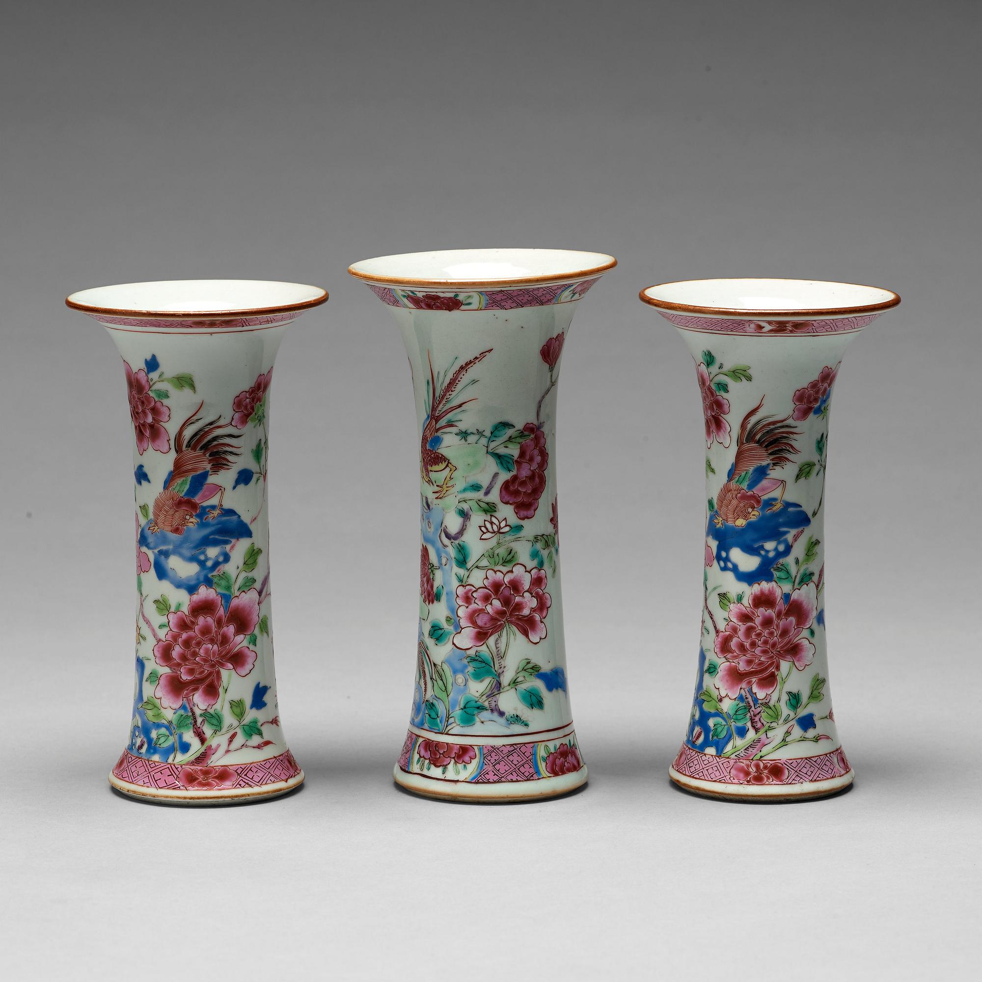 Three famille rose vases, Qing dynasty, Qianlong (1736-95).