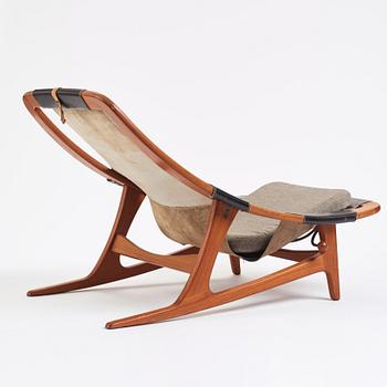 Arne Tideman Ruud, a teak and black leather lounge chair 'Holmenkollen'/'3030', A/S Inventar, Gjövik, Norway 1960s.