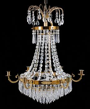 LJUSKRONA, senempire stil, 1900-talets mitt. Höjd ca 74 cm, exklusive kedja.