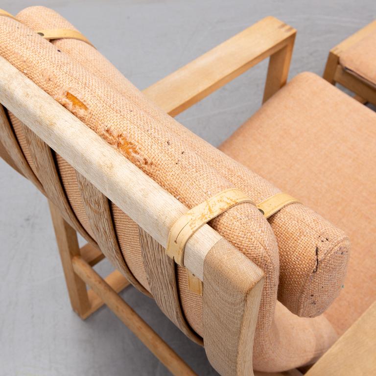 Børge Mogensen, an oak easy chair and ottoman "The sledge 2254 and 248", Fredericia Stolefabrik, Denmark.