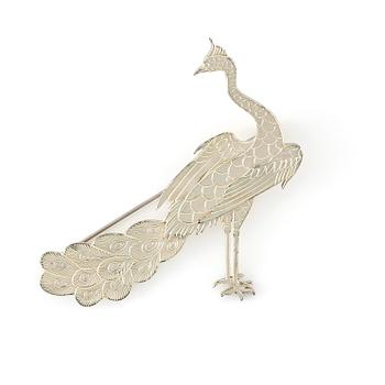 513. Wiwen Nilsson, brosch, sterlingsilver, i form av en påfågel, Lund 1959.