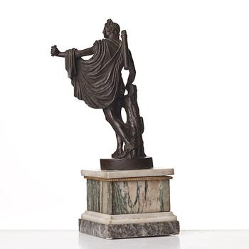 A bronze figure of the Apollo Belvedere on marble base, probably by  Righetti orZoffoli, Rome late 18th century.