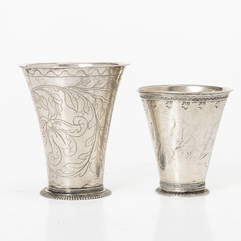 Two Swedish silver 18th Century beakers.