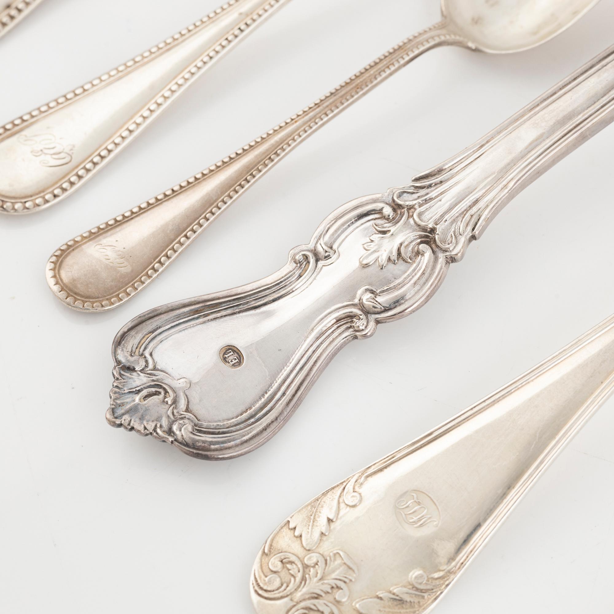 Parti bestick, 47 delar, silver, svenska mästare, Stockholm, Göteborg och Norrköping, 1806-1905.