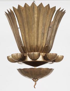 A Lars Holmström Swedish Grace brass chandelier, Arvika Sweden 1920's.