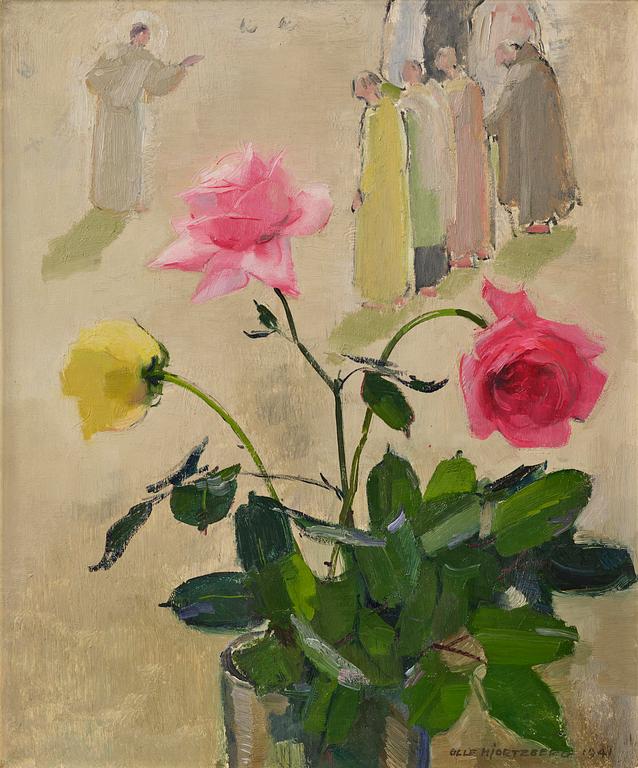 Olle Hjortzberg, Roses with figures in the background.