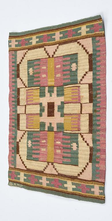 Märta Måås-Fjetterström, a textile, "Blekingerosa", flat weave, ca 63-64 x 55-56,5 cm, signed AB MMF.