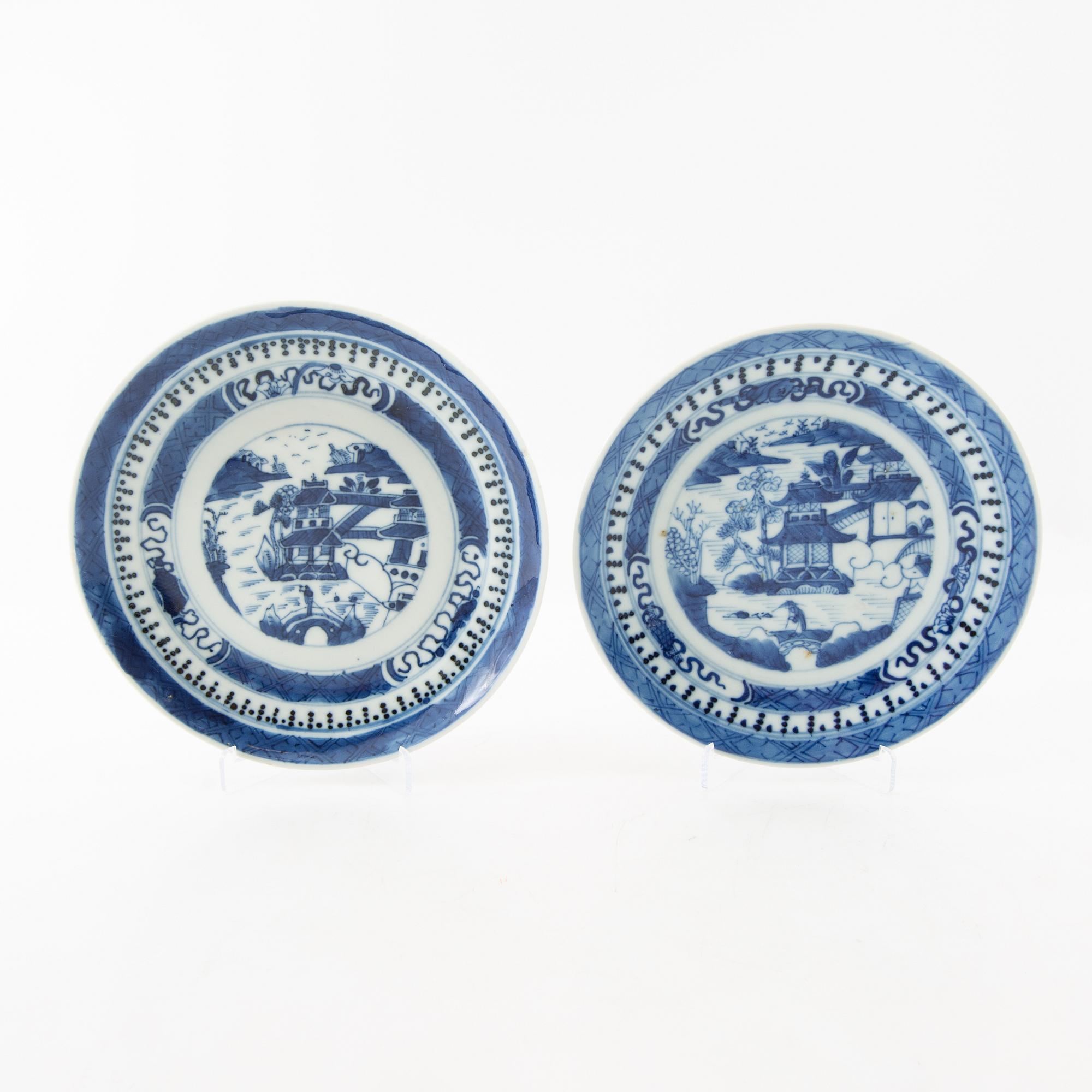 Assietter (fat till koppar), 9 st, Kina, 1800-tal.