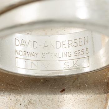 David Andersen, brooch, a pair of earrings and a pendant, silver and enamel.