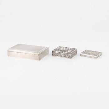 Three silver boxes with swedish import marks, 20th century.
