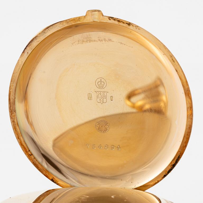 IWC, pocket watch, hunter, 14K gold, 52 mm.