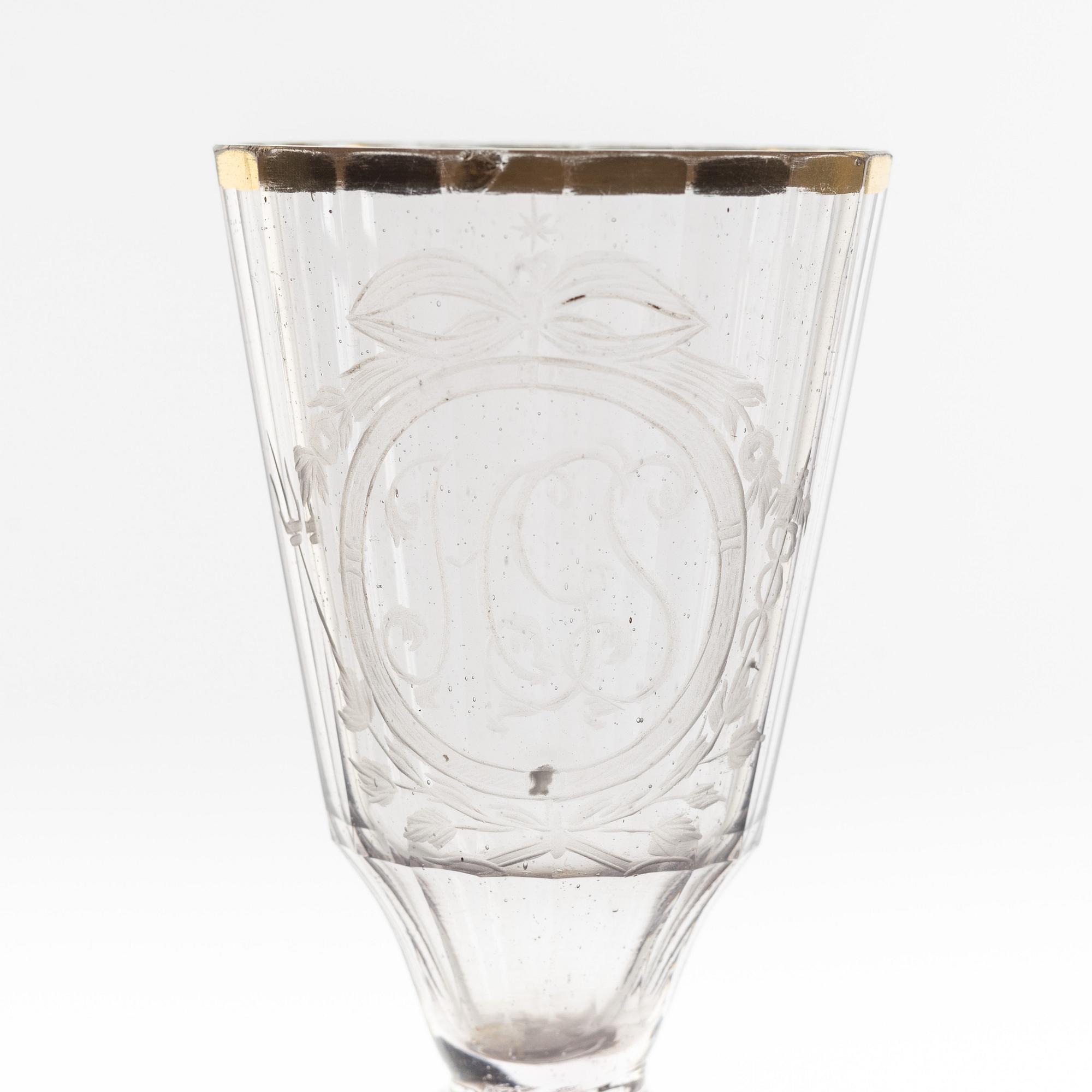 A set of two wineglasses and a small glass, 18th century.