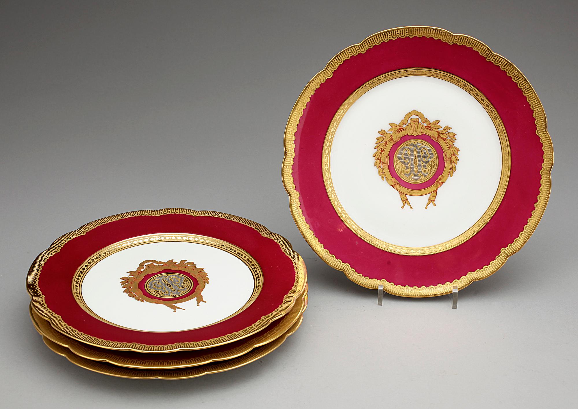 TALLRIKAR, 4st, porslin, Hache, Jullien & Cie, Vierzon, Paris, sent 1800-tal.