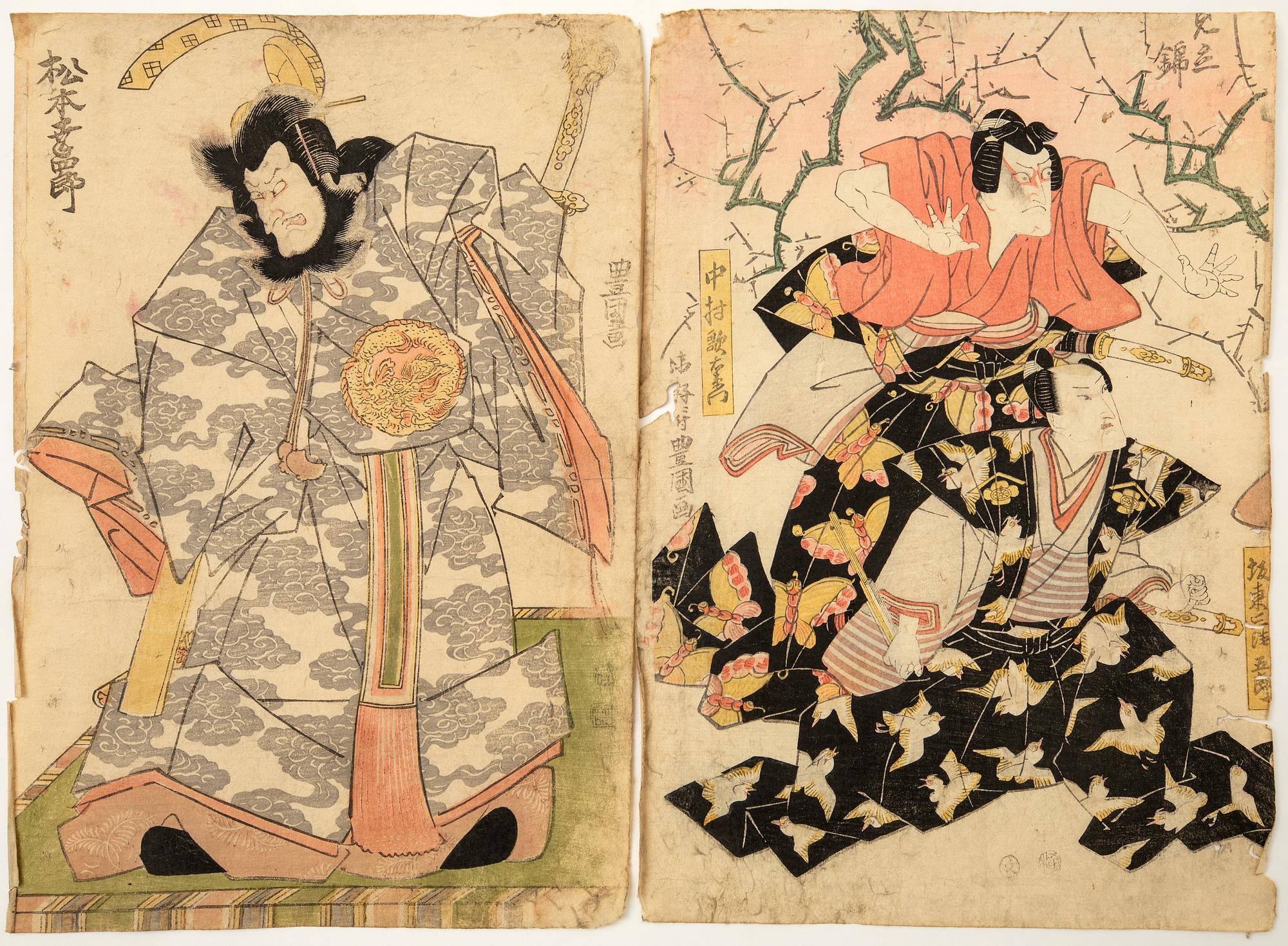 Utagawa Kunisada (Toyokuni III), Kabuki, skådespelarporträtt två stycken.