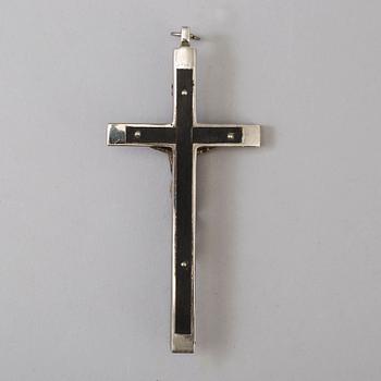 AN ART DÉCO PEWTER AND WOOD CRUCIFIX, 1930s.