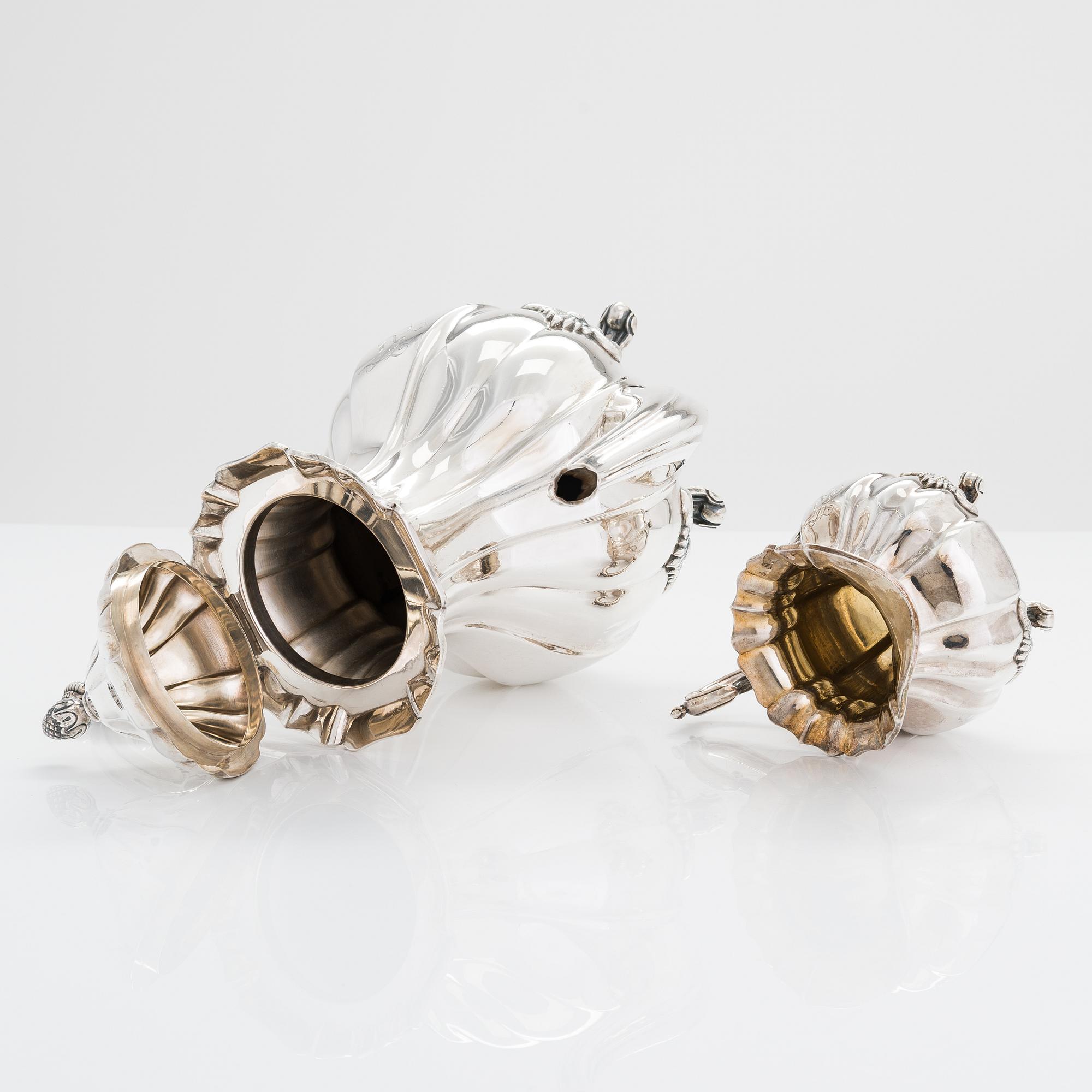 Kaffeservis, 3 delar, silver, Kultakeskus, Tavastehus, Finland 1927.