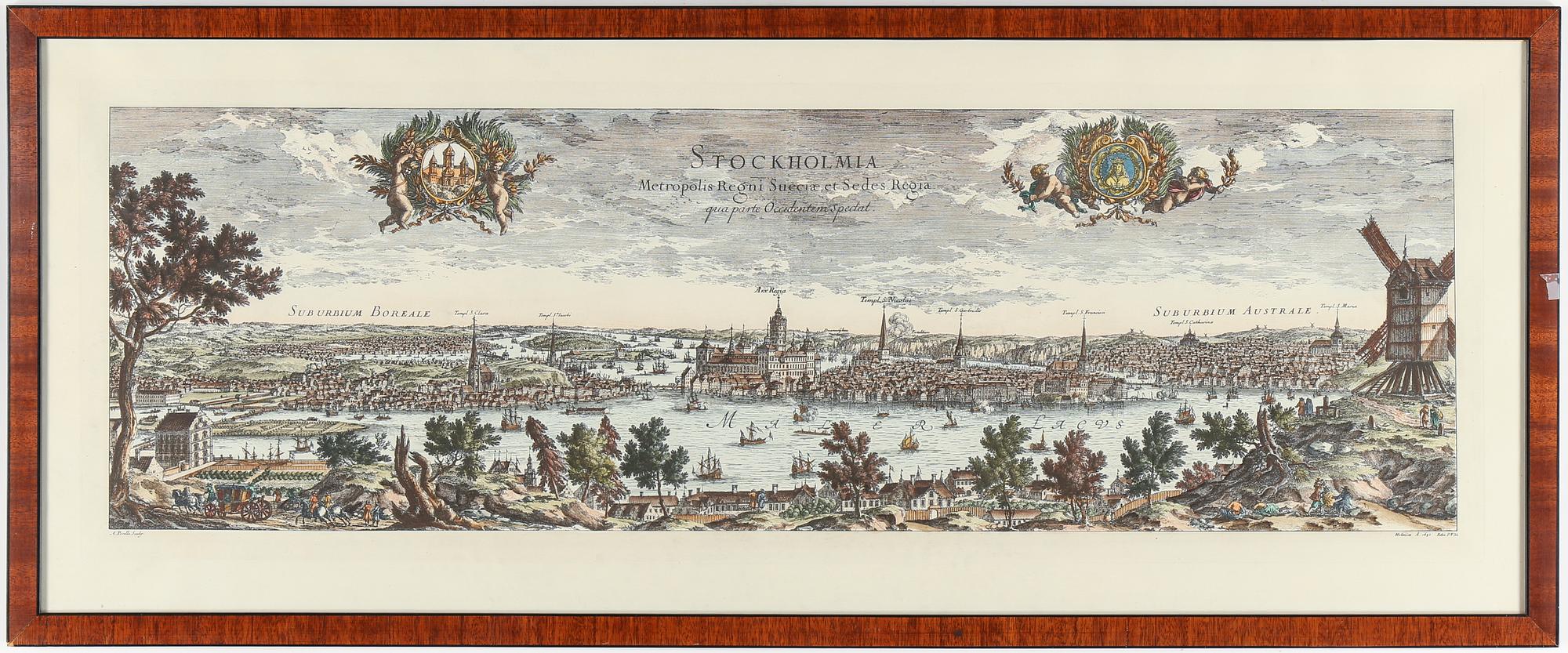 KARTA, kopparstick, 'Stockholmia Metropolis Regni Sueciae, et Sedes Regia', Erik Dahlberg, andra hälft 1600-tals.