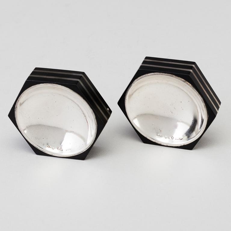 Two salt cellars silver and bakelite by Eric Pihlgren for GAB, 1934, 1940 and 1944.