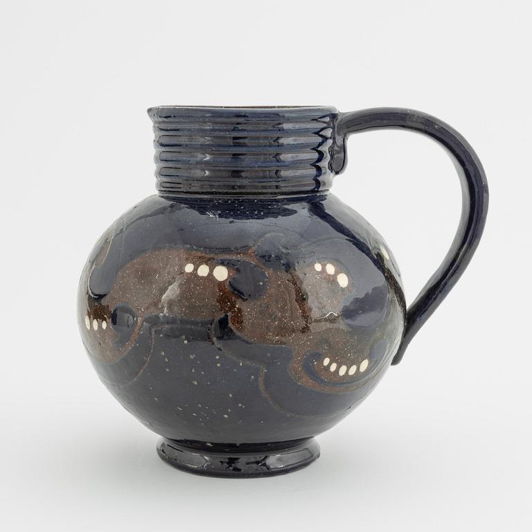 Alfred William Finch, a glazed earthenware jug, Iris, Finland, circa 1900.