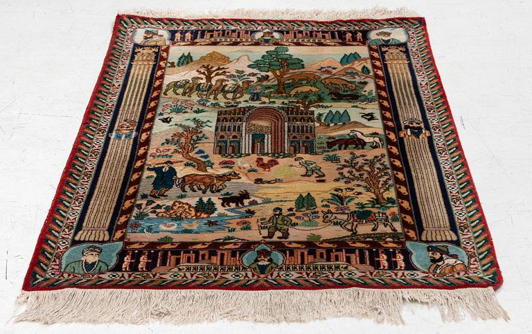 Carpet, Tabriz, figural, approx. 142 x 98 cm.
