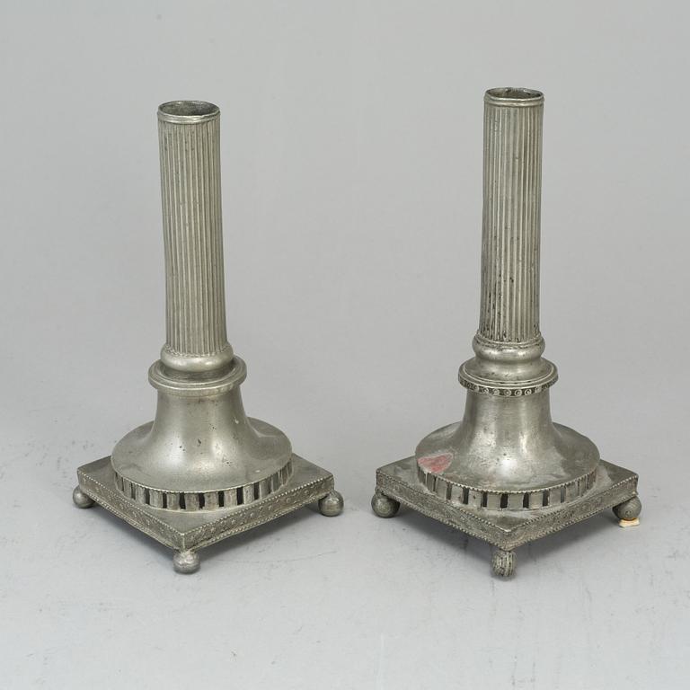 A pair of gustavian pewter candlesticks.  Hans Wicksten, Västerås (1782-1814).