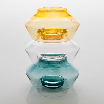 ALEKSI PUUSTINEN, A three-piece glass candleholder, signed.