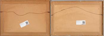 KOPPARSTICK, 2 st, kolorerade, 1700-tal.