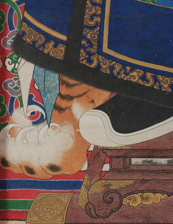 Förfadersporträtt, Qingdynastin, 1800-tal. Med signatur.