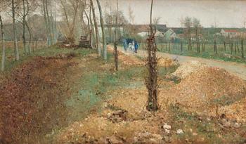 589. Karl Nordström, Horse-drawn carriage in a French landscape.