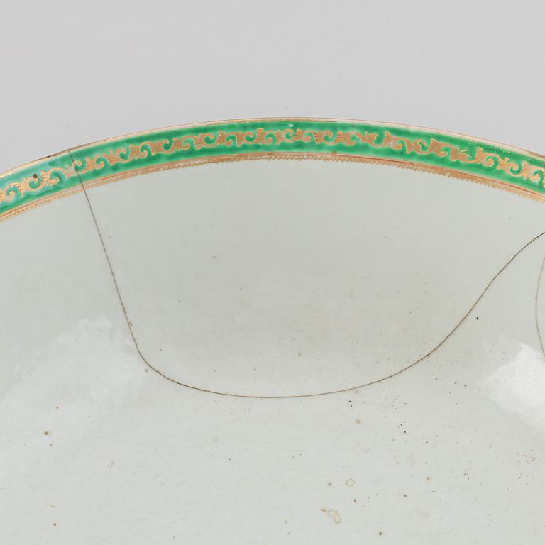 Two large famille rose and gilt punch bowls, Qing dynasty, 18th century.