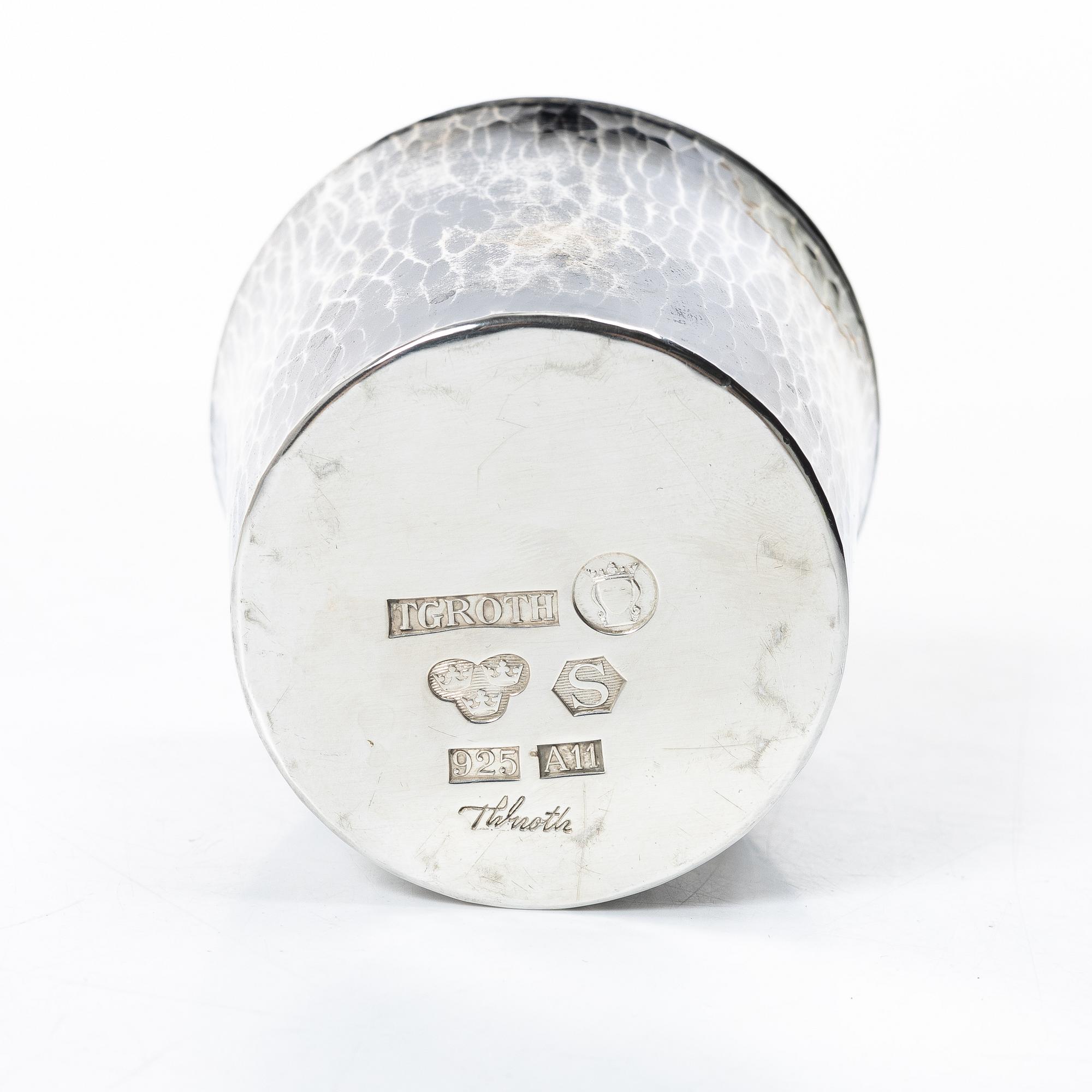 Thorbjörn Groth, beakers, 12 pieces, sterling silver, Stockholm, 1997–2000.