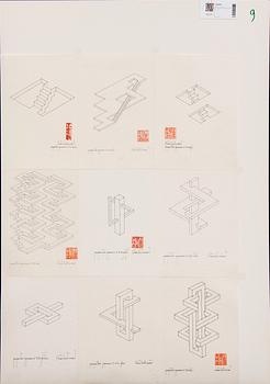 Oscar Reutersvärd,  ink drawings 9 sheets, signed, no 9.