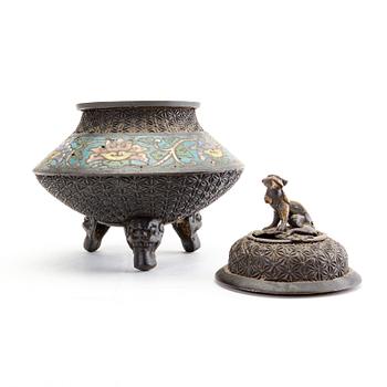 A Chinese cloisonné censer around 1900.